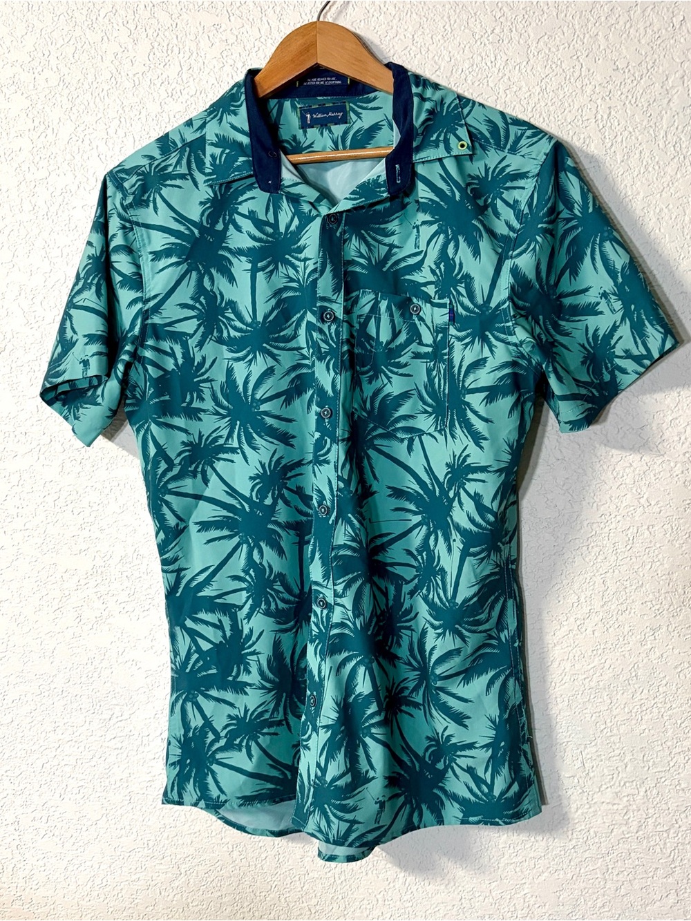 William Murray Golf Teal and Dark Teal Palm-Print Short-Sleeve Button Shirt
